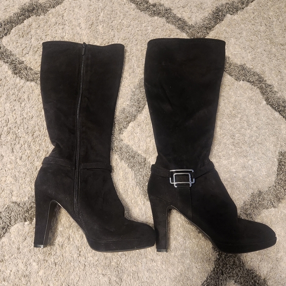Womens black knee high heeled boots - Picture 3 of 9